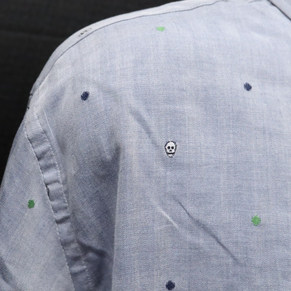 Visconti Black Men's Button Up Blue Long Sleeve Shirt Sz XXL 2X Skull Design - Picture 2 of 10